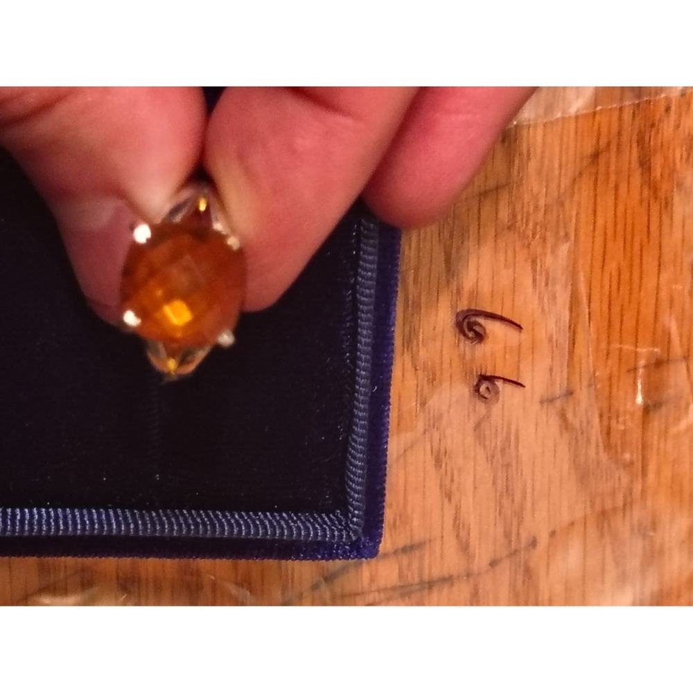 925 Sterling Silver Faceted Orange Citrine Glass Solitaire Ring Size 8.5 Womens